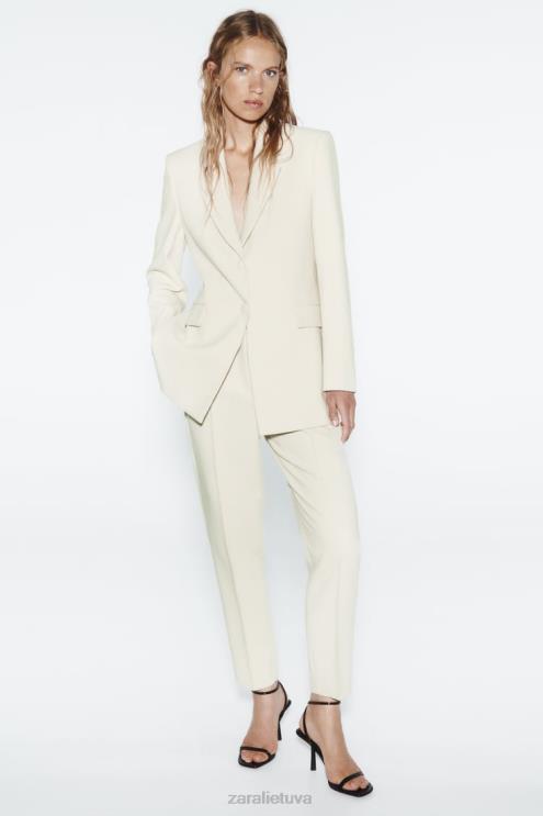 moterys Zara plonos kelnės aukštu liemeniu ekru apranga 4N488886
