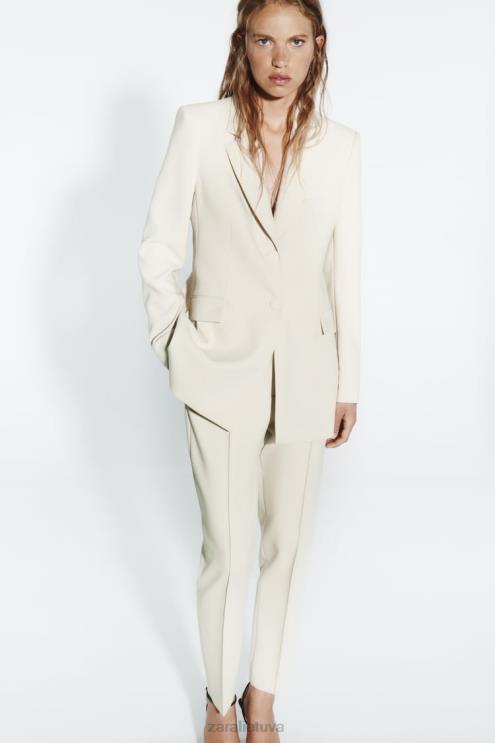 moterys Zara plonos kelnės aukštu liemeniu ekru apranga 4N488886