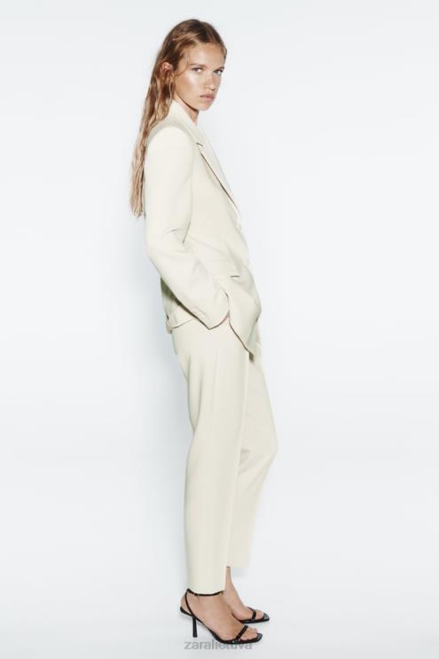 moterys Zara plonos kelnės aukštu liemeniu ekru apranga 4N488886