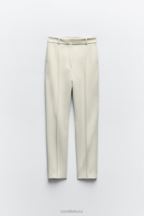 moterys Zara plonos kelnės aukštu liemeniu ekru apranga 4N488886