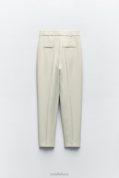 moterys Zara plonos kelnės aukštu liemeniu ekru apranga 4N488886