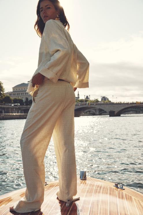 moterys Zara raukšlės atrodo tiesios kelnės ekru apranga 4N488907