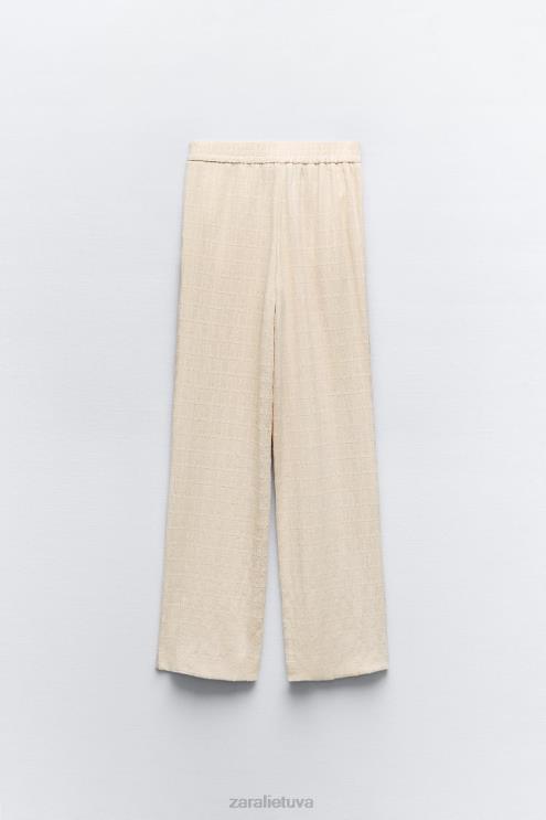 moterys Zara raukšlės atrodo tiesios kelnės ekru apranga 4N488907