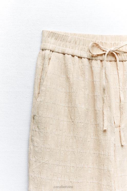 moterys Zara raukšlės atrodo tiesios kelnės ekru apranga 4N488907