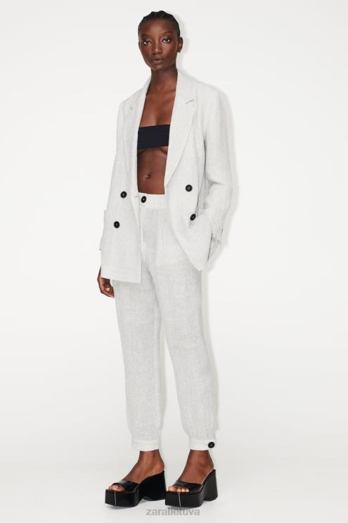 moterys Zara raukšlių efekto lininis švarkas pilkas marlas apranga 4N488912