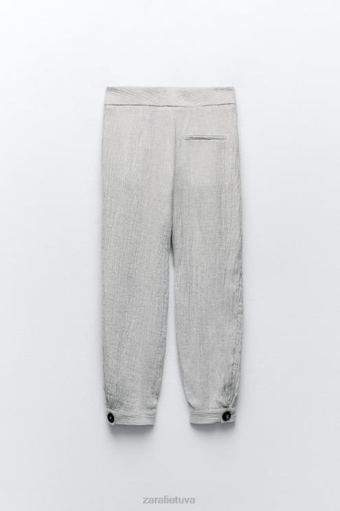 moterys Zara raukšlių efekto siaurėjančios lininės kelnės pilkas marlas apranga 4N488913