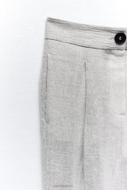 moterys Zara raukšlių efekto siaurėjančios lininės kelnės pilkas marlas apranga 4N488913