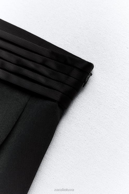 moterys Zara satino efekto plataus liemens kelnės juodas apranga 4N488895