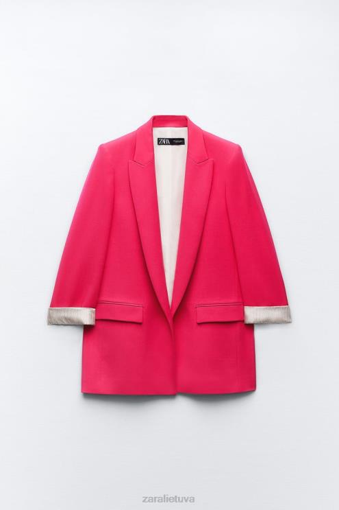moterys Zara spausdintas rankogalių švarkas fuksija apranga 4N488900