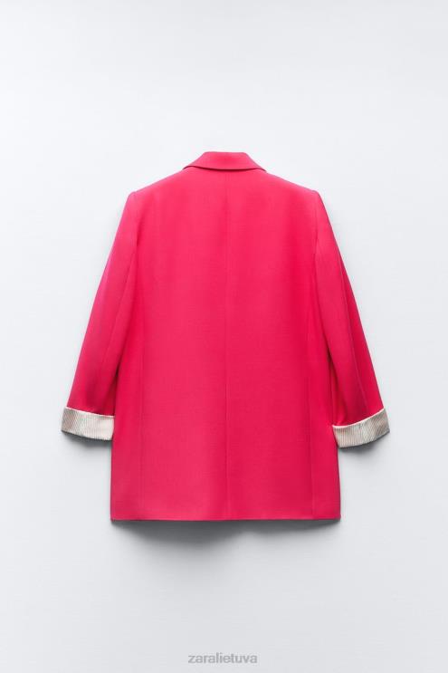 moterys Zara spausdintas rankogalių švarkas fuksija apranga 4N488900