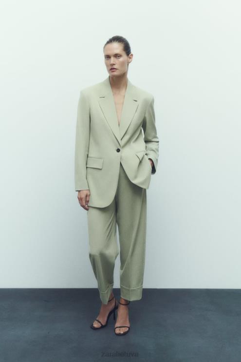 moterys Zara tiesaus kirpimo švarkas šviesiai žalia apranga 4N488908