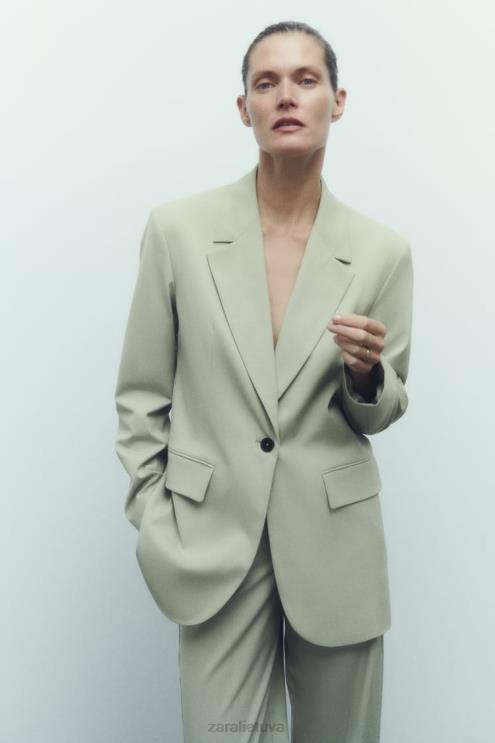 moterys Zara tiesaus kirpimo švarkas šviesiai žalia apranga 4N488908