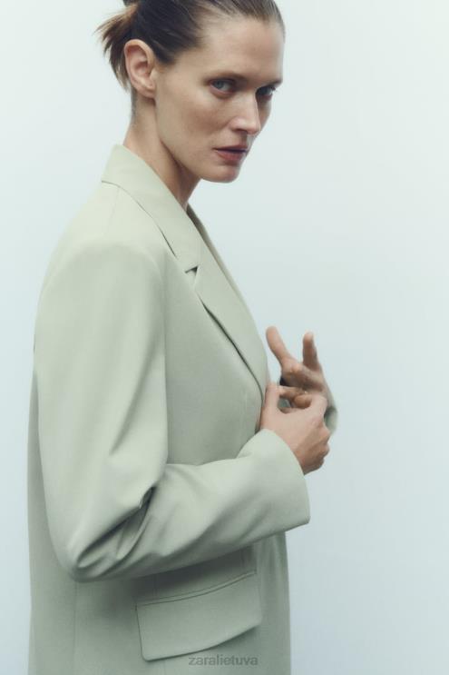 moterys Zara tiesaus kirpimo švarkas šviesiai žalia apranga 4N488908