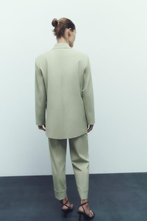 moterys Zara tiesaus kirpimo švarkas šviesiai žalia apranga 4N488908