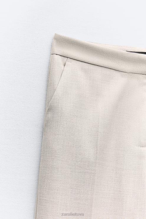 moterys Zara tiesios kelnės pilka/smėlio spalvos apranga 4N488883