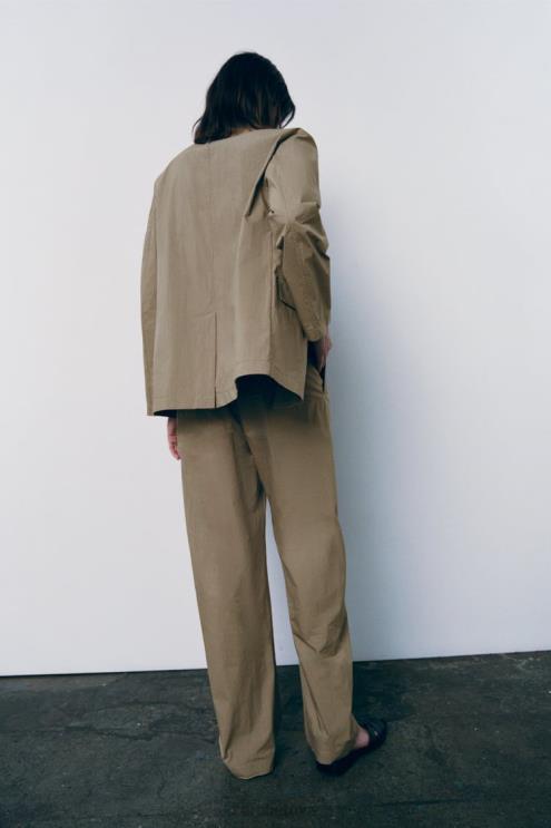 moterys Zara tiesios kojos laisvalaikio kelnės šviesus chaki apranga 4N488916