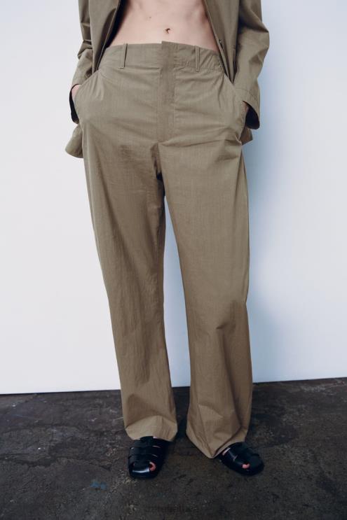 moterys Zara tiesios kojos laisvalaikio kelnės šviesus chaki apranga 4N488916