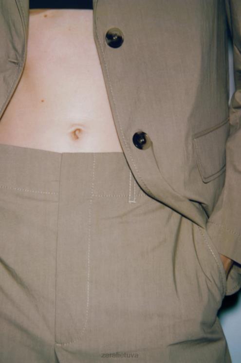 moterys Zara tiesios kojos laisvalaikio kelnės šviesus chaki apranga 4N488916