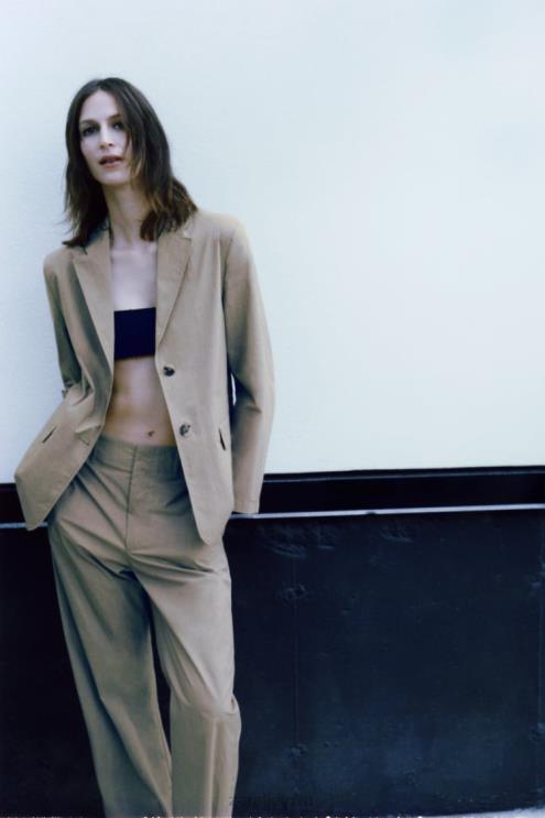 moterys Zara tiesios kojos laisvalaikio kelnės šviesus chaki apranga 4N488916