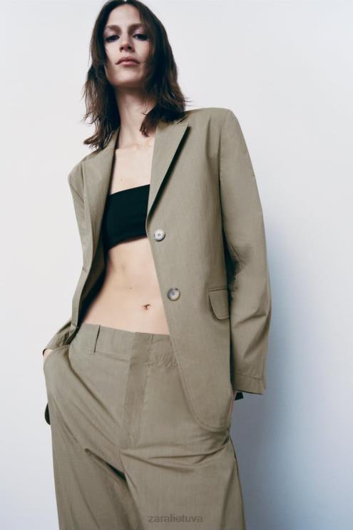 moterys Zara tiesios kojos laisvalaikio kelnės šviesus chaki apranga 4N488916
