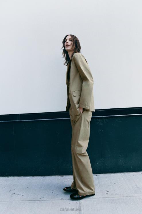 moterys Zara tiesios kojos laisvalaikio kelnės šviesus chaki apranga 4N488916