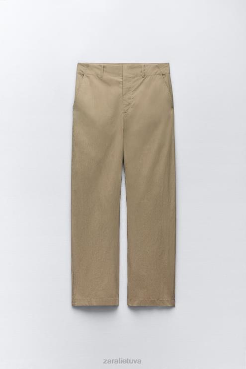 moterys Zara tiesios kojos laisvalaikio kelnės šviesus chaki apranga 4N488916