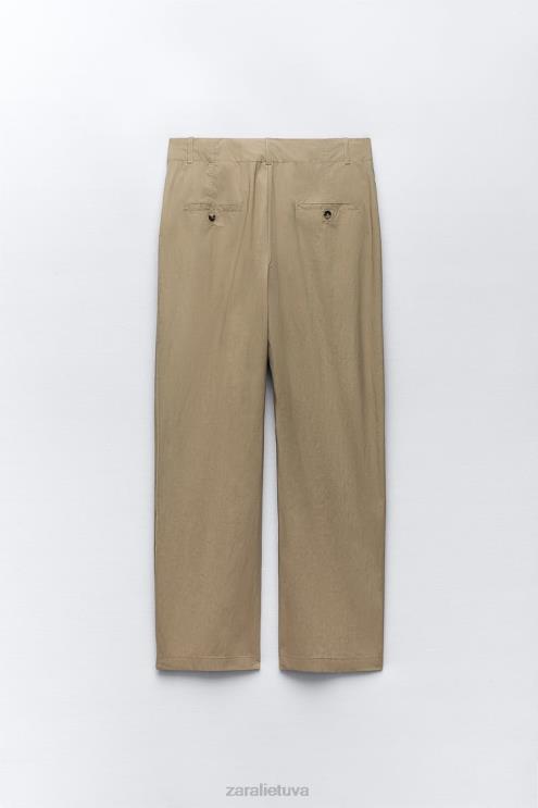 moterys Zara tiesios kojos laisvalaikio kelnės šviesus chaki apranga 4N488916