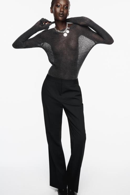 moterys Zara viso ilgio platėjančios kelnės juodas apranga 4N488880