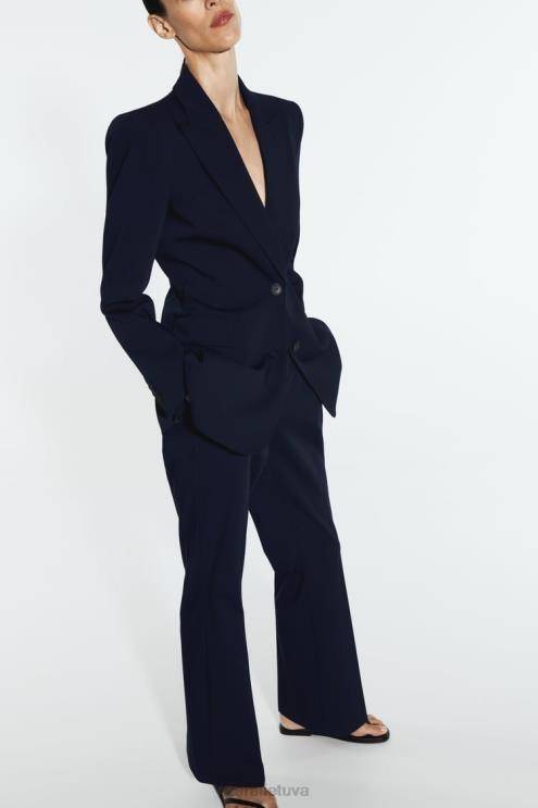 moterys Zara viso ilgio platėjančios kelnės tamsiai mėlyna apranga 4N488885