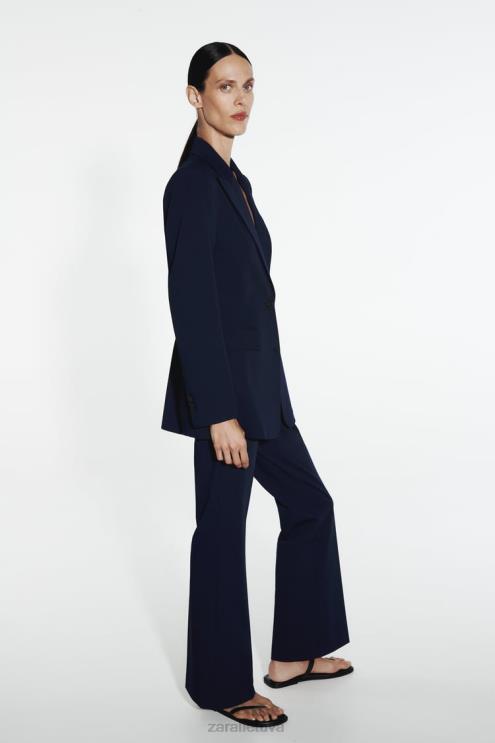 moterys Zara viso ilgio platėjančios kelnės tamsiai mėlyna apranga 4N488885