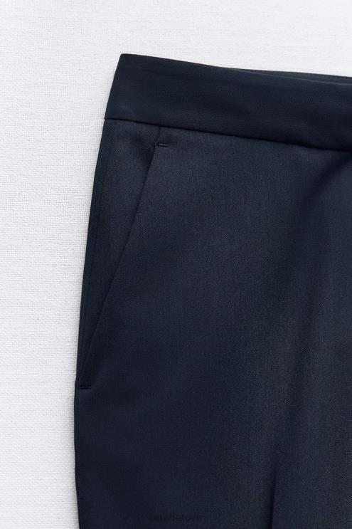 moterys Zara viso ilgio platėjančios kelnės tamsiai mėlyna apranga 4N488885