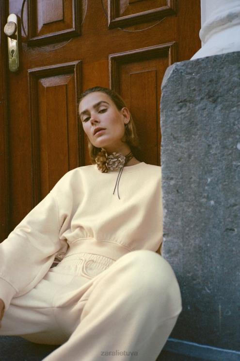 moterys Zara basic crop megztinis vanilė apranga 4N488945