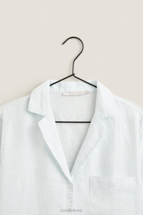 moterys Zara dryžuoti lininiai marškiniai šviesiai mėlynas apranga 4N4881806