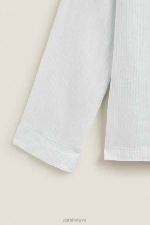 moterys Zara dryžuoti lininiai marškiniai šviesiai mėlynas apranga 4N4881806