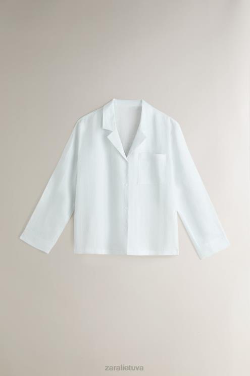 moterys Zara dryžuoti lininiai marškiniai šviesiai mėlynas apranga 4N4881806