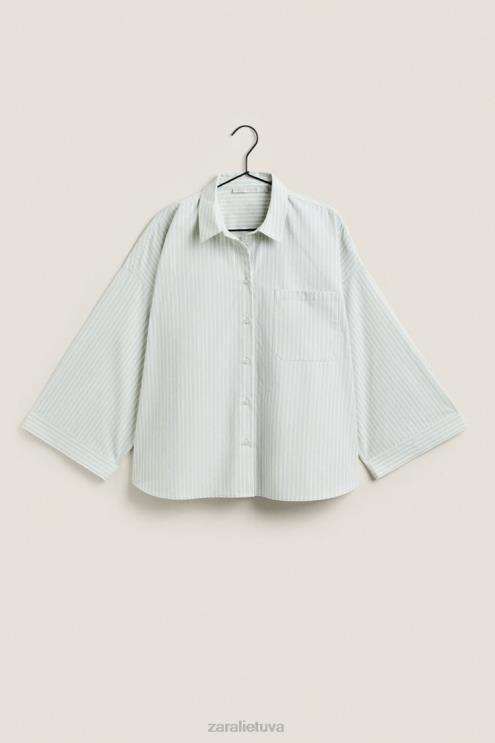 moterys Zara dryžuoti marškiniai šviesiai žalia apranga 4N4881808
