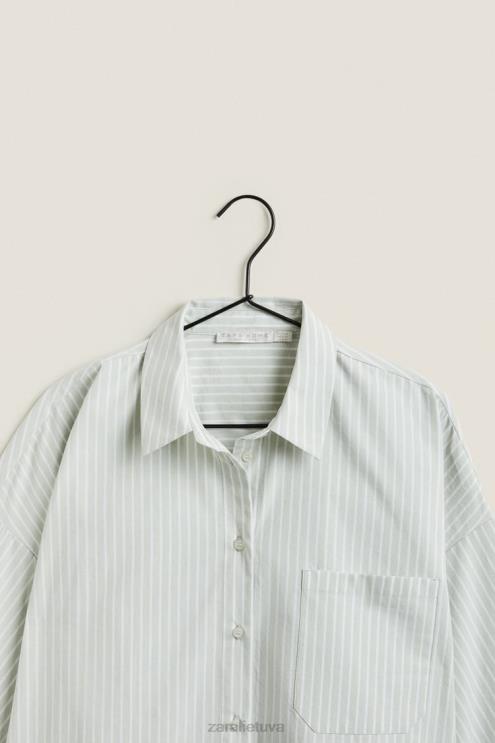 moterys Zara dryžuoti marškiniai šviesiai žalia apranga 4N4881808