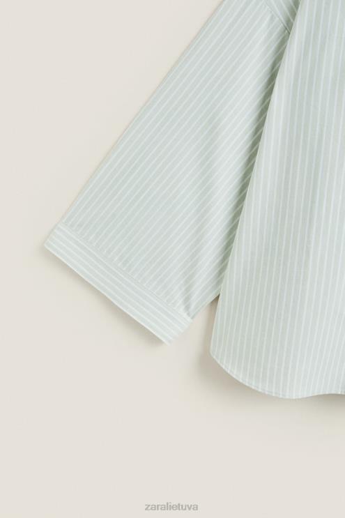 moterys Zara dryžuoti marškiniai šviesiai žalia apranga 4N4881808