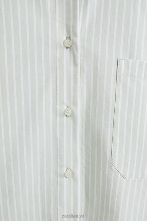 moterys Zara dryžuoti marškiniai šviesiai žalia apranga 4N4881808