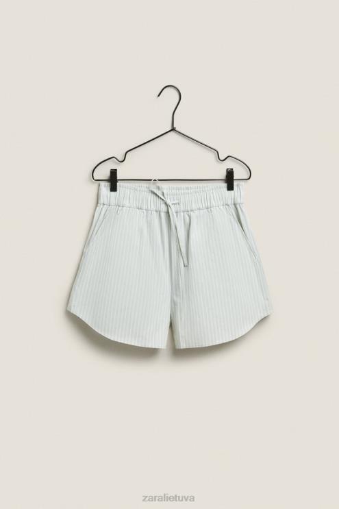 moterys Zara dryžuoti šortai šviesiai žalia apranga 4N4881809