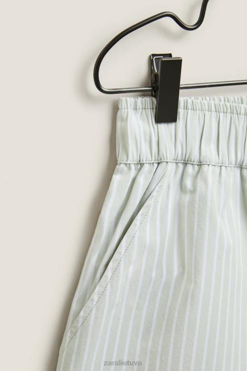 moterys Zara dryžuoti šortai šviesiai žalia apranga 4N4881809