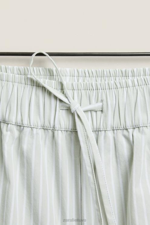 moterys Zara dryžuoti šortai šviesiai žalia apranga 4N4881809