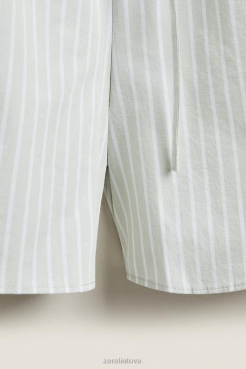 moterys Zara dryžuoti šortai šviesiai žalia apranga 4N4881809