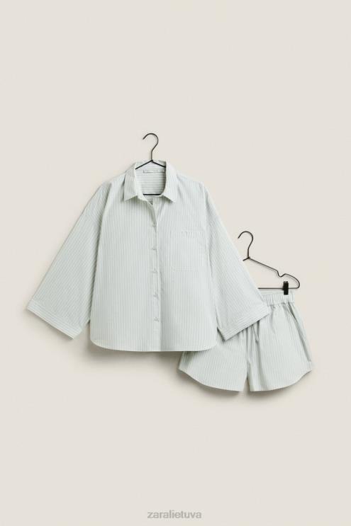 moterys Zara dryžuoti šortai šviesiai žalia apranga 4N4881809