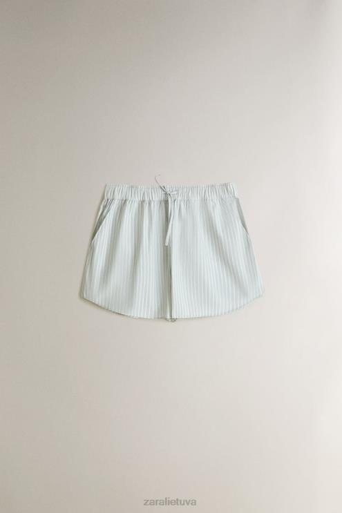 moterys Zara dryžuoti šortai šviesiai žalia apranga 4N4881809