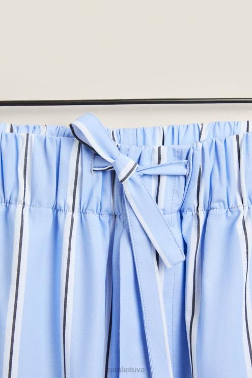 moterys Zara dryžuotos medvilninės kelnės mėlyna apranga 4N4881794