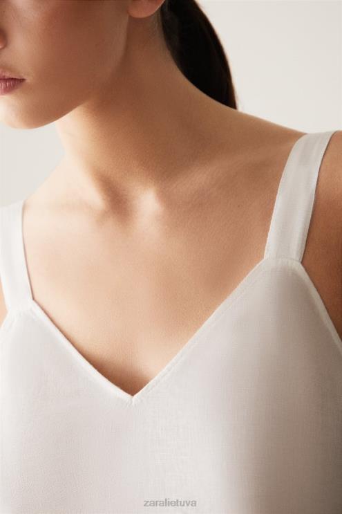 moterys Zara lininiai naktiniai marškiniai su petnešėlėmis ekru apranga 4N4881817