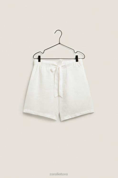 moterys Zara lininiai šortai ekru apranga 4N4881815