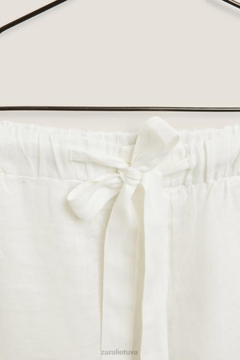 moterys Zara lininiai šortai ekru apranga 4N4881815