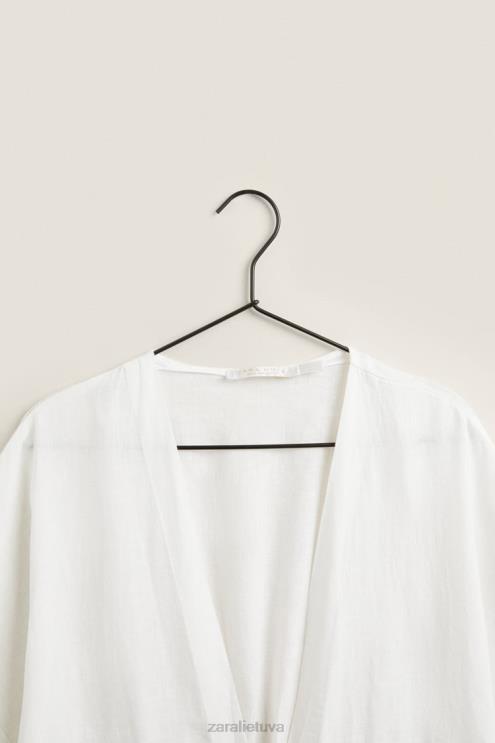 moterys Zara lininis chalatas ekru apranga 4N4881818